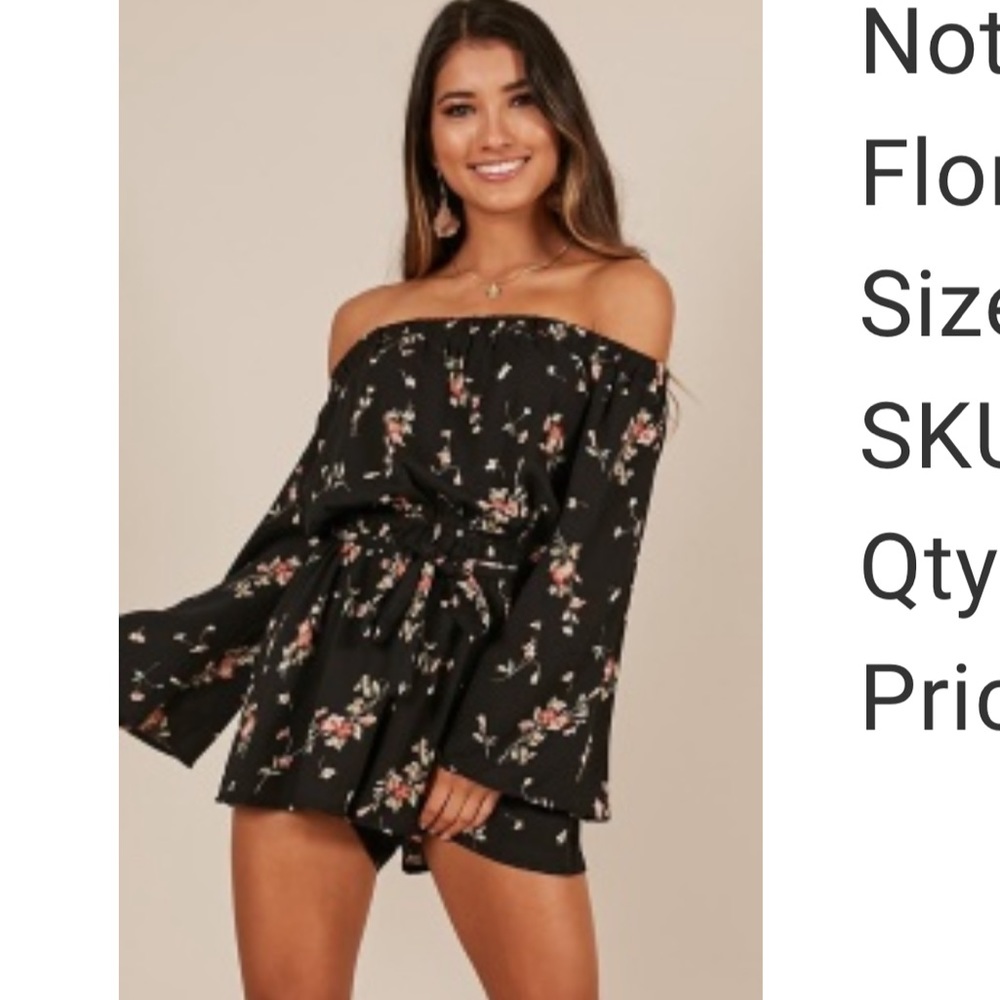 black flora off the shoulder romper